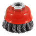 Knotted wire cup brush, 2-1/2 in., 5/8"-11 threaded arbor