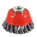 Knotted wire cup brush, 3 in., 5/8"-11 threaded arbor