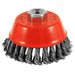 Knotted wire cup brush, 4 in., 5/8"-11 threaded arbor