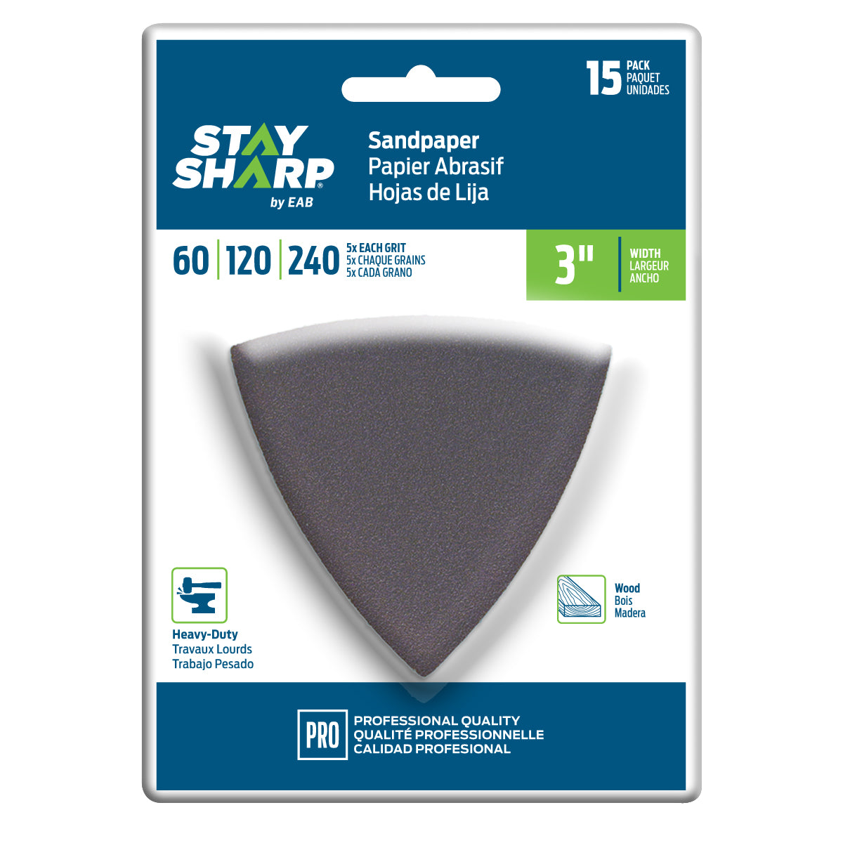 Stay Sharp® Pro 3" Oscillating Sandpaper, 60/120/240 Grit (15 Pack), EAB 2070112