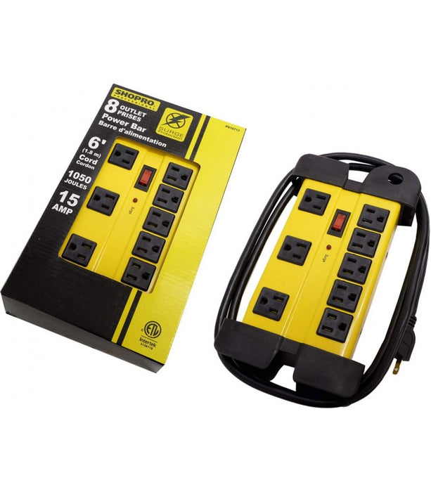 SHOPRO 8-outlet surge protect power bar with 6 ft cord