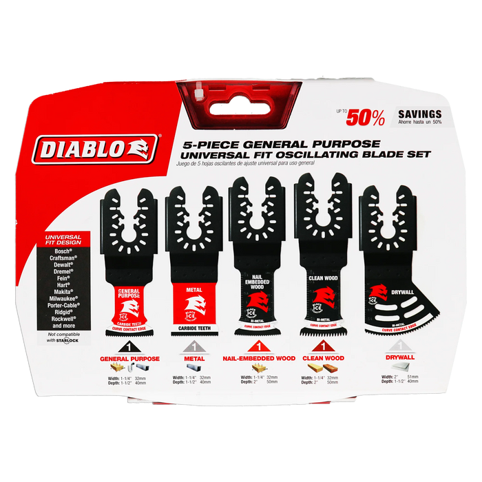 Diablo DOU5S Universal Fit General Purpose Oscillating Blade Set (5-pc) in Packaging